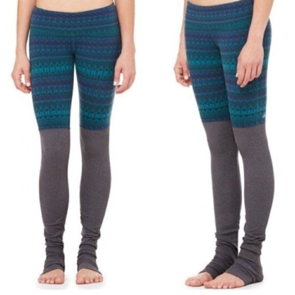 ALO Yoga Goddess Ribbed Ruched Blue Printed Athletic Leggings XS